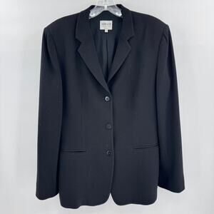 Armani Collezioni Wool Blazer Sz 10 Black Career Wear Professional